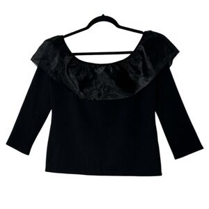 J. Crew Off the Shoulder Top Womens Medium Black Chiffon Stretch Cocktail Party